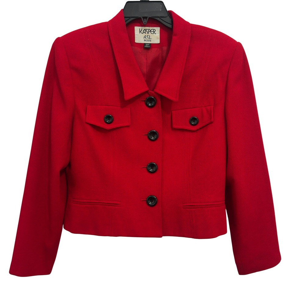 Kasper ASL Vintage Blazer Red Waffle Weave Rayon Office Siren Petite 12P